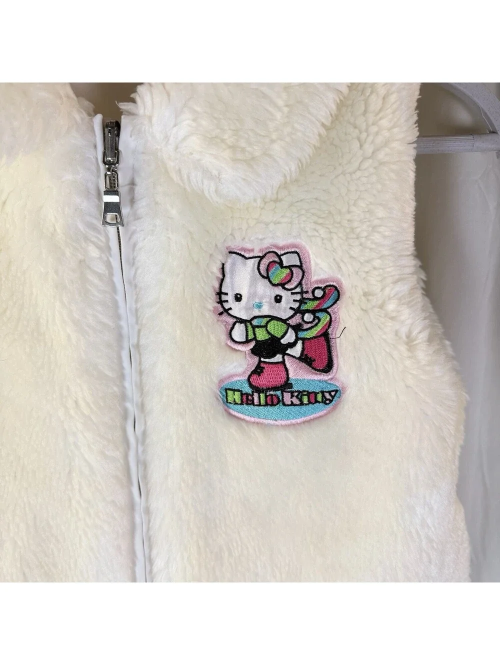 Sanrio Hello Kitty White Faux Fur Child Vest Reversible Youth L 10-12
